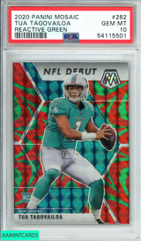 2020 PANINI MOSAIC TUA TAGOVAILOA #262 REACTIVE GREEN ROOKIE RC PSA 10 GEM MT 54115501