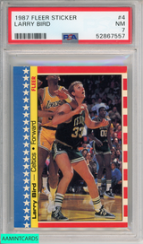 1987 FLEER STICKER LARRY BIRD #4 HOF BOSTON CELTICS PSA 7 NM 52867557