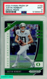 2020 PANINI PRIZM DP JUSTIN HERBERT #102 SILVER PRIZM ROOKIE CHARGERS PSA 9 MINT 51909376