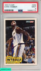 1993 FLEER CHRIS WEBBER #292 ROOKIE GOLDEN STATE WARRIORS RC PSA 9 MINT 53682772