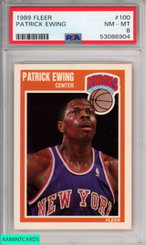 1989 FLEER PATRICK EWING #100 NEW YORK KNICKS HOF PSA 8 NM-MT 53086904