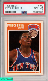 1989 FLEER PATRICK EWING #100 NEW YORK KNICKS HOF PSA 8 NM-MT 53086903