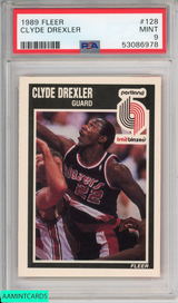 1989 FLEER CLYDE DREXLER #128 HOF PORTLAND TRAIL BLAZERS PSA 9 MINT 53086978