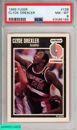 1989 FLEER CLYDE DREXLER #128 PORTLAND TRAILBLAZERS PSA 8 NM-MT 53085184