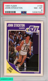 1989 FLEER JOHN STOCKTON UTAH JAZZ HOF #156 PSA 8 NM-MT 53087043