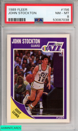 1989 FLEER JOHN STOCKTON UTAH JAZZ HOF #156 PSA 8 NM-MT 53087038