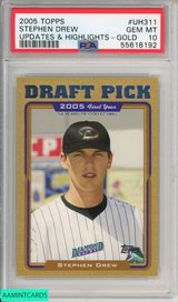2005 TOPPS STEPHEN DREW UH311 UPDATES HIGHLIGHTS-GOLD 718 OF 2005 RC PSA 10 55618192