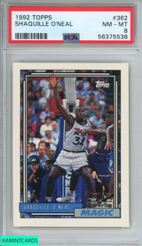 1992 TOPPS SHAQUILLE O NEAL #362 ROOKIE RC ORLANDO MAGIC HOF PSA 8 NM-MT 56375538