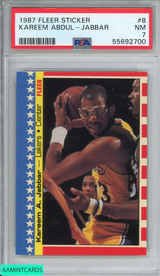 1987 FLEER STICKER KAREEM ABDUL-JABBAR #8 LOS ANGELES LAKERS HOF PSA 7 NM 55692700