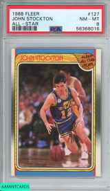 1988 FLEER JOHN STOCKTON #127 ALL-STAR ROOKIE RC UTAH JAZZ HOF PSA 8 NM-MT 56368016