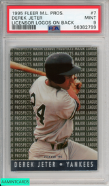 1995 FLEER M.L. PROS. DEREK JETER #7 LICENSOR LOGOS ON BACK YANKEES HOF PSA 9 56382799