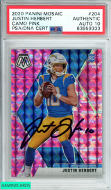 2020 PANINI MOSAIC JUSTIN HERBERT #204 CAMO PINK RC PSA AUTH AUTO GEM MT 10 63959333