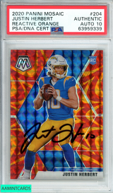 2020 PANINI MOSAIC JUSTIN HERBERT #204 REACTIVE ORANGE PSA AUTH AUTO GEM MT 10 63959339