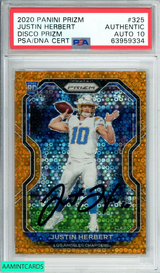 2020 PANINI PRIZM JUSTIN HERBERT #325 DISCO PRIZM RC PSA AUTH AUTO GEM MT 10 63959334