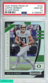 2020 PANINI PRIZM DP JUSTIN HERBERT #102 SILVER PRIZM CHARGERS RC PSA 10 GEM MT 51286067