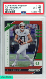 2020 PANINI PRIZM DP JUSTIN HERBERT #102 RED PRIZM CHARGERS ROOKIE PSA 10 GEM MT 51393722