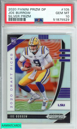 2020 PANINI PRIZM DP JOE BURROW #105 SILVER PRIZM ROOKIE RC PSA 10 GEM MT 51875529