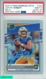 2020 PANINI DONRUSS OPTIC JUSTIN HERBERT #153 HOLO ROOKIE PSA 9 MINT AUTO 10 63617240