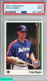1989 UPPER DECK CRAIG BIGGIO #273 ROOKIE RC HOUSTON ASTROS HOF PSA 9 MINT 60719888