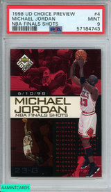 1998 UD CHOICE PREVIEW NBA FINALS SHOT MICHAEL JORDAN #4 BULLS HOF PSA 9 MINT 57184743