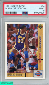 1991 UPPER DECK MAGIC VS JORDAN #34 LAKERS BULLS HOF PSA 9 MINT 60720006