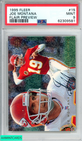 1995 FLEER FLAIR PREVIEW JOE MONTANA #15 SAN FRANCISCO 49ERS HOF PSA 9 MINT 62309581