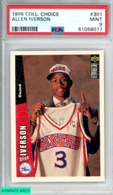 1996 COLLECTORS CHOICE ALLEN IVERSON #301 ROOKIE RC 76ERS HOF PSA 9 MINT 61058077