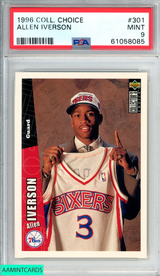 1996 COLLECTORS CHOICE ALLEN IVERSON #301 ROOKIE RC 76ERS HOF PSA 9 MINT 61058085