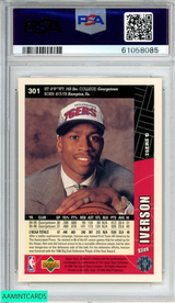 1996 COLLECTORS CHOICE ALLEN IVERSON #301 ROOKIE RC 76ERS HOF PSA 9 MINT 61058085