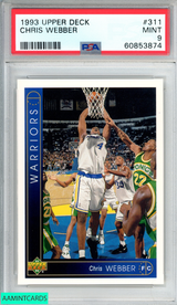 1993 UPPER DECK CHRIS WEBBER #311 ROOKIE RC GOLDEN STATE WARRIORS PSA 9 MINT 60853874