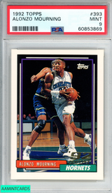 1992 TOPPS ALONZO MOURNING #393 ROOKIE RC CHARLOTTE HORNETS HOF PSA 9 MINT 60853869