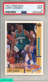 1991 UPPER DECK LARRY JOHNSON #445 CHARLOTTE HORNETS ROOKIE RC PSA 9 MINT 62342487