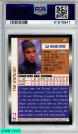 1998 TOPPS CHROME TIM DUNCAN #49 SAN ANTONIO SPURS HOF PSA 9 MINT 61876841
