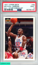 1991 UPPER DECK MICHAEL JORDAN #48 ALL-STAR CHECKLIST HOF PSA 9 MINT 60780109