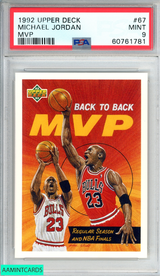 1992 UPPER DECK MICHAEL JORDAN #67 MVP CHICAGO BULLS HOF PSA 9 MINT 60761781
