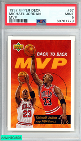 1992 UPPER DECK MICHAEL JORDAN #67 MVP CHICAGO BULLS HOF PSA 9 MINT 60761779