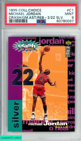 1995 COLLECTORS CHOICE MICHAEL JORDAN #C1 CRASH GM AST REB 2 22 SILVER PSA 9 60780097
