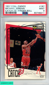 1997 COLLECTORS CHOICE MICHAEL JORDAN #187 CATCH 23-FINGER ROLL PSA 9 MINT 60748211