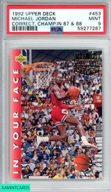 1992 UPPER DECK MICHAEL JORDAN #453 CORRECT CHAMP IN 87 88 BULLS HOF PSA 9 MINT 59277287