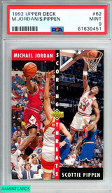 1992 UPPER DECK MICHAEL JORDAN SCOTTIE PIPPEN #62 CHICAGO BULLS HOF PSA 9 MINT 61639451