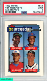 1992 TOPPS TOP PROSPECTS #551 SHORTSTOPS CHIPPER JONES ROOKIE RC PSA 9 MINT 60688699