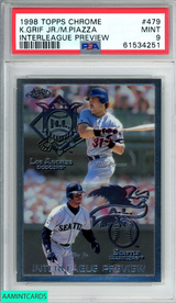 1998 TOPPS CHROME INTERLEAGUE PREVIEW KEN GRIFFEY JR MIKE PIAZZA #479 PSA 9 MINT 61534251