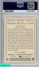 2007 TOPPS TURKEY RED CHROME JOE MAUER #147 REFRACTOR 367 OF 999 PSA 9 MINT 61607907
