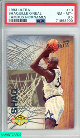 1993 ULTRA FAMOUS NICKNAMES SHAQUILLE ONEAL #13 ORLANDO MAGIC HOF PSA 8.5 NM-MT+ 71868900