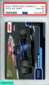2022 TOPPS NOW F1 NYCK DE VRIES #56 WILLIAMS RACING ROOKIE RC PSA 10 GEM MINT 69542055