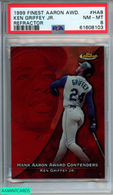 1999 FINEST HANK AARON AWARD KEN GRIFFEY JR #HA8 REFRACTOR HOF PSA 8 NM-MT 61608103