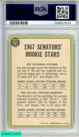 1967 TOPPS SENATORS ROOKIES #167 JOE COLEMAN TIM CULLEN RC PSA 7 NM 70457625