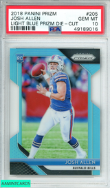 2018 PANINI PRIZM JOSH ALLEN#205 LIGHT BLUE PRIZM DIE-CUT 50 OF 199 RC PSA 10 GM 49189016