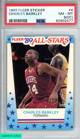 1989 FLEER STICKER CHARLES BARKLEY #4 PHILADELPHIA 76ERS HOF PSA 8 NM-MT (OC) 60902477