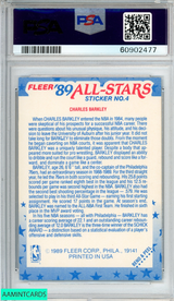 1989 FLEER STICKER CHARLES BARKLEY #4 PHILADELPHIA 76ERS HOF PSA 8 NM-MT (OC) 60902477